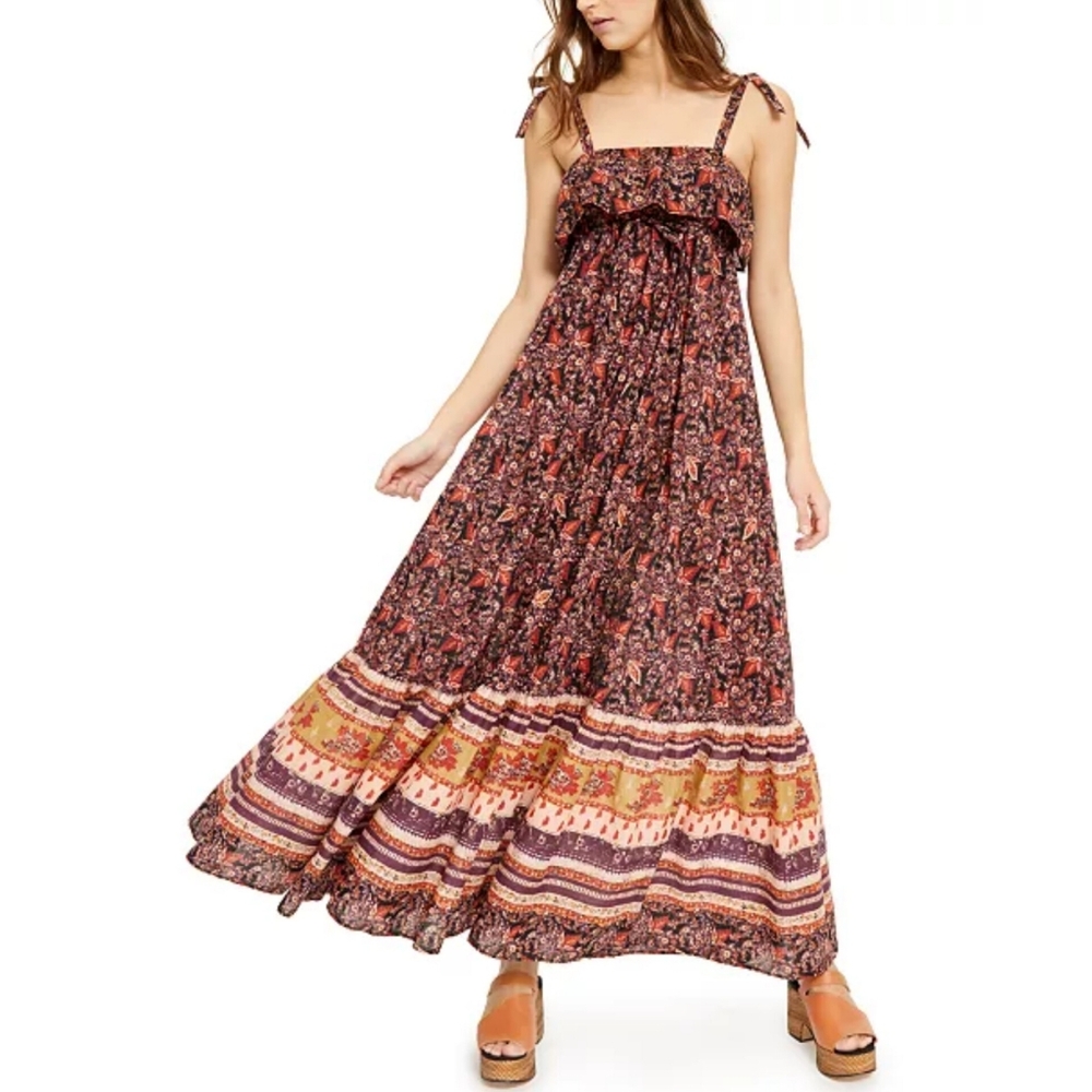 FREE PEOPLE Tangier Tie Shoulder Bohemian Maxi Dress Brand New